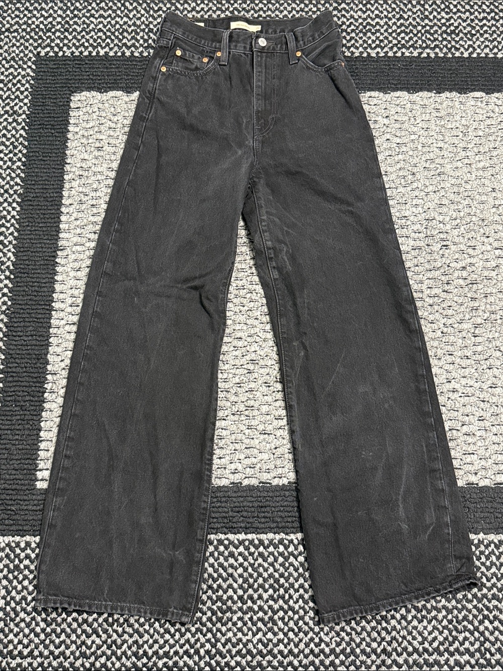 Levi’s Ribcage Wide Leg Women’s 26 Black High Rise BIG E Jeans Classic Casual